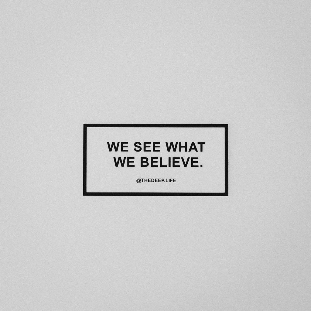 Text on sticker: We see what we believe