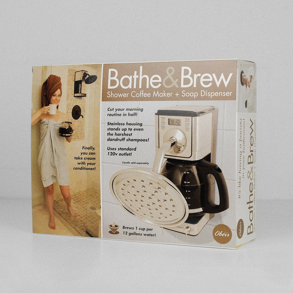 Bathe & Brew shower coffee maker + soap dispenser prank box